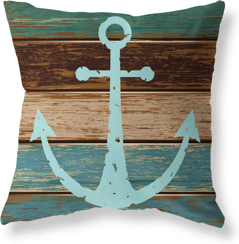 Pack of 4 Decorative Throw Pillow Covers 18x18 Inch Blue Ocean Theme Pillowcases Square Outdoor Cushion Cover Wood Grain Sea Anchor Printing Pillows Covers Home Decor Sofa Car Bedroom Pillow Cover