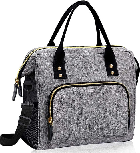 Lunch Bags for Women Insulated, Lunch Cooler Bag for Work, Leak Proof Large Lunch Tote Bag, Lunch Bag with Adjustable Shoulder Strap for School/Office/Picnic/Fishing/Beach(Grey)