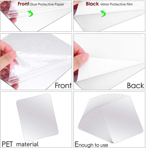 BBTO BBTO 10 Pieces Flexible Mirror Sheets Self Adhesive Non Glass Mirror Tiles Mirror Stickers for Home Wall Decor (8 x 10 Inch)