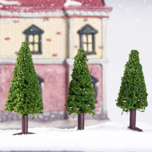 Wakauto 15pcs Model Trees, Green Scenery Landscape Cedar Trees with Base, Accssory Green Mini Tree Set, Lonely Bunch of Trees DIY Landscape Tribe