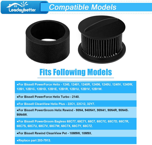 4 Pack Replacement Filter for Bissell Power Force & Helix Turbo Inner and Outer Filter Set Bissell 32R9,203-7913