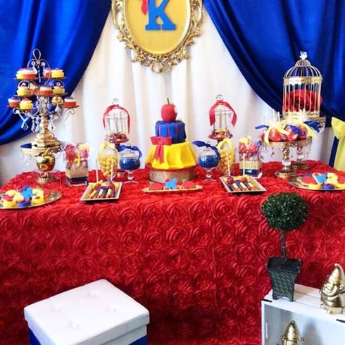 Red Flower Tablecloth 50 x 80 Inches Rosette Tablecloth 3D Floral Satin Rectangular Table Cloth Elegant for Wedding Birthday Party