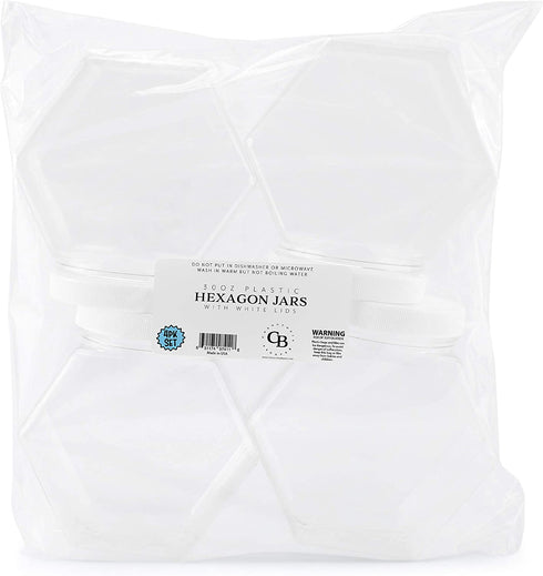 Cornucopia Plastic Hexagon Shaped Jars (4-Pack, 30oz); Value-Pack of Containers for Candy, Snacks, Gifts and Storage, 2 1/2 Cup Capacity, 5 x 5 x 3 Inches Size