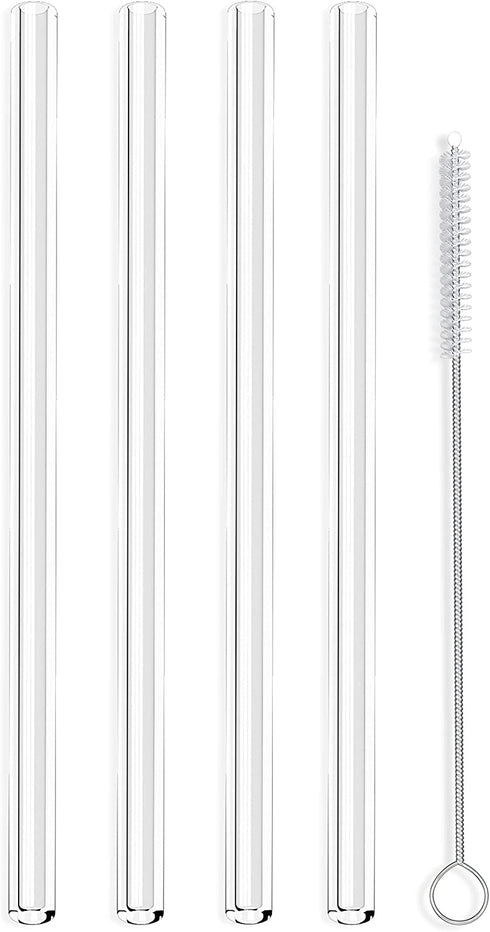 Hummingbird Glass Straws Clear Straight 9" x 9.5 mm Made With Pride In The USA - Perfect Reusable Straw For Smoothies, Tea, Juice, Water, Essential Oils - 4 Pack With Cleaning Brush