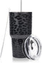 30oz Tumbler Stainless Steel Insulated Travel Mug with Straw Lid Cleaning Brush (Black Leopard)