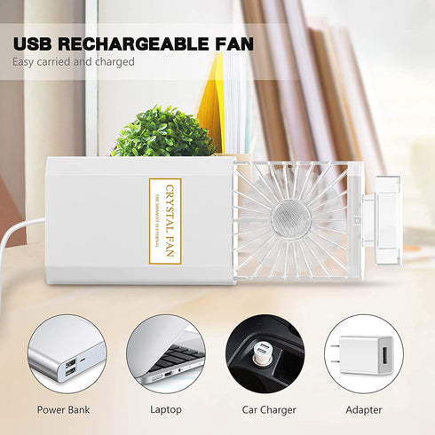 Mini Handheld Fan Rechargeable, Portable Retractable 3 Speeds with Fragrance, LIGHTDESIRE Personal Fans Small Handheld Battery Operated Desk Electric Fan for Travel Home Office School Queue Makeup Fan (White)