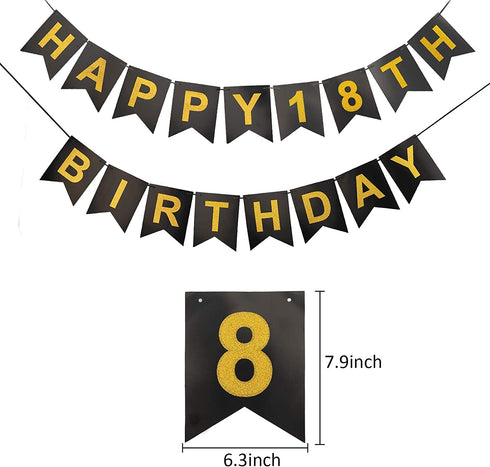 Luxiocio Happy 18th Birthday Party Decorations Supplies Kit - 19Pcs - 1Pcs Happy 18th Birthday Banner, 12Pcs Sparkling Hanging Swirl, 6Pcs Poms - 18 Year Old Birthday Decorations for Girls & Boys