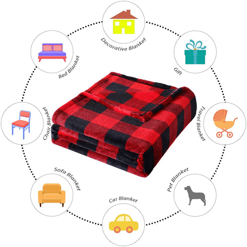 Fomoom Buffalo Plaid Blanket, Buffalo Blanket for Couch Bed Sofa Chair, Soft Cozy Flannel Red Black Check Pattern Decorative Blanket, Lightweight Fuzzy Buffalo Throw Blanket, 59x79 Inch