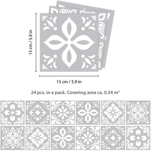 WALPLUS 24pcs 6" Peel and Stick Tiles Stickers Tile Paint Backsplash Removable Waterproof Self-Adhesive Decals Vinyl Home Kitchen Bathroom Decor (Andalu Light Grey)