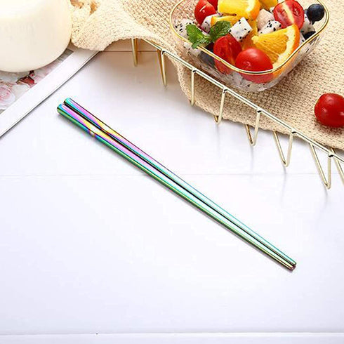 Dtdepth Stainless Steel Chopsticks - 5 Pairs 9.06inch Multicolor Reusable Dishwasher Safe Metal Chopsticks - Square Lightweight Non Slip Flat Chop Sticks - Easy to Use and Clean (No Color Fading)