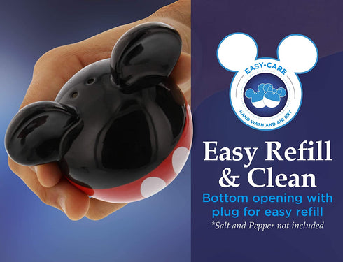 Disney Salt and Pepper Shakers Set Ceramic Minnie and Mickey Mouse Salt and Pepper Shakers, Perfect for Any Tabletop Easy to Fill Red/Black, Glossy Finish