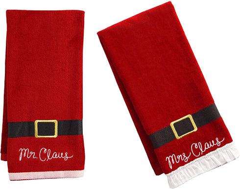 St. Nicholas Square Christmas Towels, Red Bath Hand Towel Set of 2, Mr. & Mrs. Claus with Santa Belt Decorative Design 25 x 16 Inches Bathroom Decorating for The Holidays