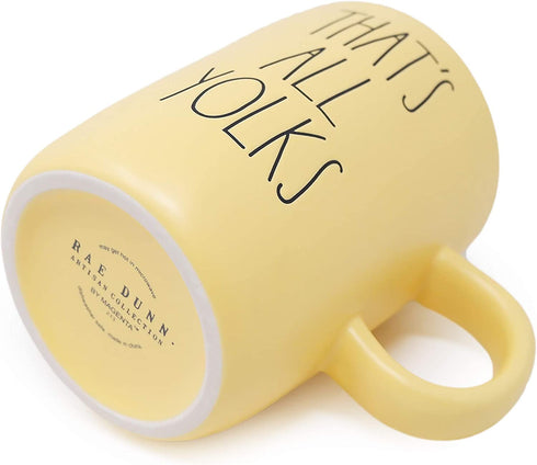 RAE DUNN EASTER COFFEE/TEA MUG THAT™S ALL YOLKS - Artisan Collection By Magenta - Cute All Yellow Mug with Wood Lid/Coaster - Great Easter or Holiday Gift for Your Spring Bunny