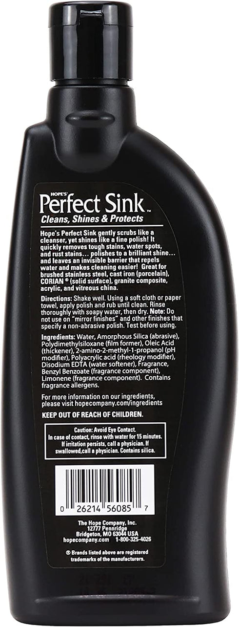Hope's Perfect Sink Cleaner and Polish, Restorative, Water-Repellant, Removes Stains, Ideal for Brushed Stainless Steel, Cast Iron, Porcelain, Corian, Composite, Acrylic, 8.5 oz 2 Pack