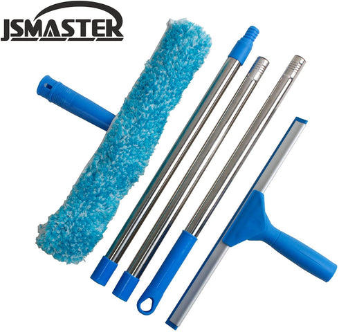 JSMASTER Professional Window Cleaning Combo Squeegee and Microfiber Window Washer with Long Handle 14" 35cm 1pack