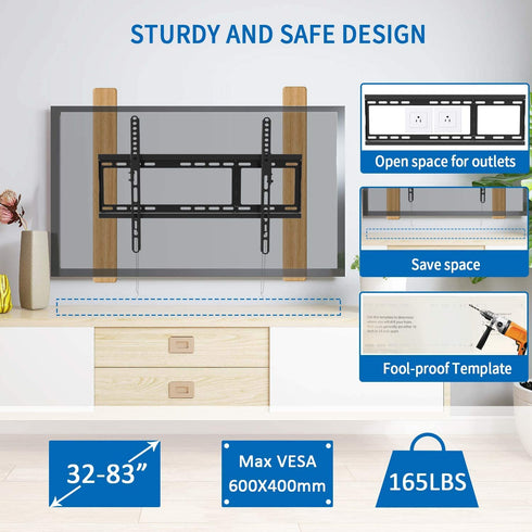 JUSTSTONE Tilting TV Wall Mount Bracket for Most 32-83 Inches LED LCD OLED 4K Curved Plasma Flat Screen TVs,Tilt Mounting with VESA 600x400mm Holds up to 165 LBS, Fits 16",18",24"Studs,Can Be Leveled