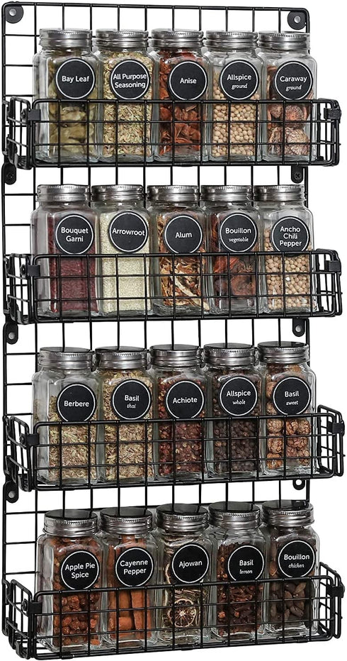 Spice Racks for Cabinet,Wall Mounted 4-Tier Stackable Black Iron Wire Hanging Spice Rack Organizer Storage,Great for Kitchen Cabinet, Cupboard,Pantry Door and More(Patent No.:D909138S)