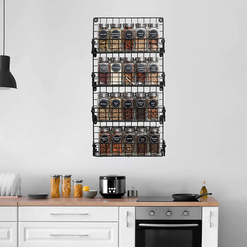 Spice Racks for Cabinet,Wall Mounted 4-Tier Stackable Black Iron Wire Hanging Spice Rack Organizer Storage,Great for Kitchen Cabinet, Cupboard,Pantry Door and More(Patent No.:D909138S)