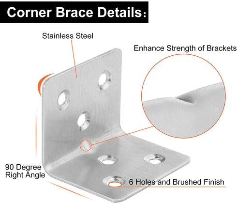 64 PCS Stainless Steel Corner Brace, 38MM X 30MM X 30MM Heavy Duty Right Angle Bracket for Wood, Metal Joint Bracket Shelf Support L Shape Bracket for Shelves, Furniture, Cabinet