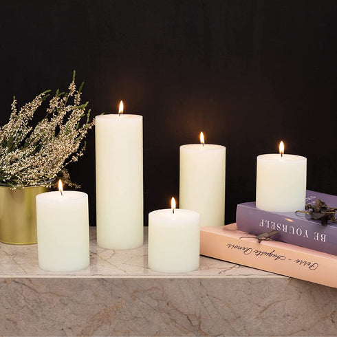 CANDWAX 3x6 Pillar Candles Set of 3 - Decorative Rustic Candles Unscented and Valentines Candles - Ideal as Wedding Candles or Large Candles for Home Interior - Ivory Candles
