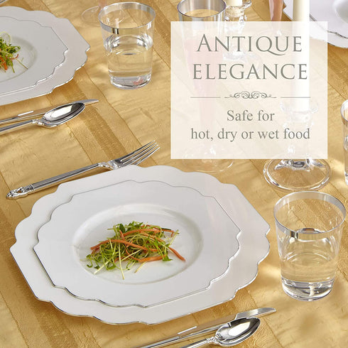 WEDDING DESSERT PLATES DISPOSABLE | Baroque Collection White | 10 PC - 6.5?