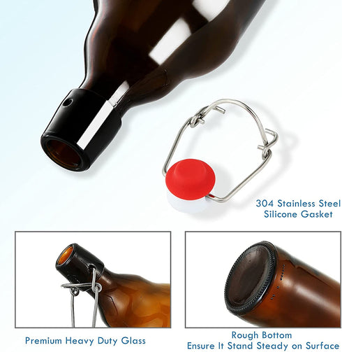 YEBODA 32 oz Amber Glass Beer Bottles for Home Brewing with Flip Caps, Case of 4