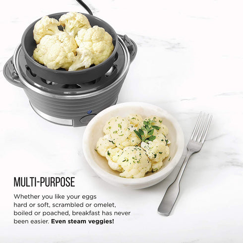 Chefman Electric Egg Cooker Boiler, Rapid Egg-Maker & Poacher, Food & Vegetable Steamer, Quickly Makes 6 Eggs, Hard, Medium or Soft Boiled, Poaching/Omelet Tray Included, Ready Signal, BPA-Free, Grey