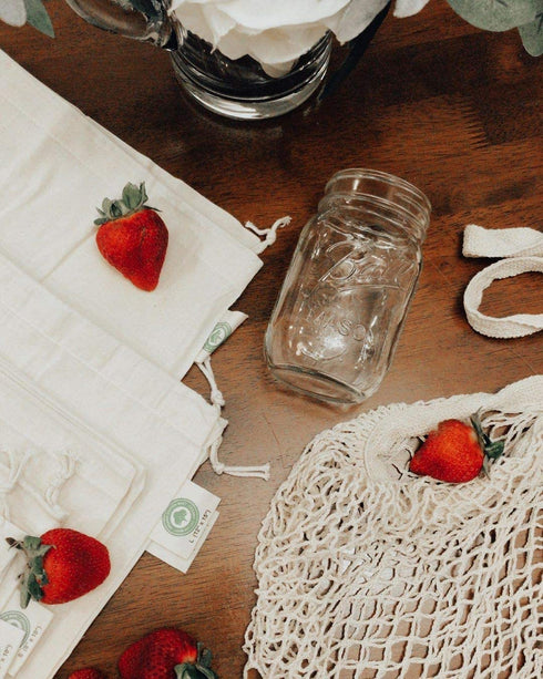 Organic Cotton Mesh Tote Bags Reusable Mesh Grocery Bags - Reusable Shopping Bags for Groceries - French Market Bag - Fish Net Farmers Market Bag - Mesh Produce, Vegetable & Grocery Bags (3 Bags)