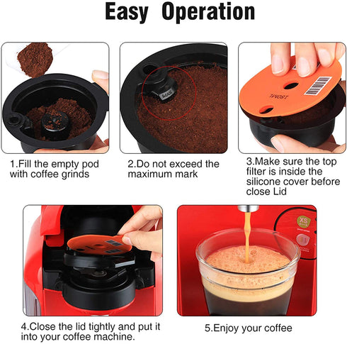 Flameer Reusable PP Coffee Capsule Pod with Slicone Lid for Bosch Tassimo Machine, Make Your Favorite Coffee - 180ml