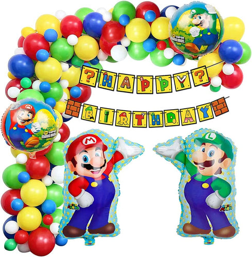 delaimastor Mario Balloon Garland Arch Kit Video Game Birthday Party Decoration Supplies Includes Happy Birthday Banner Perfect for Kids Boys Girls Birthday Party Decorations