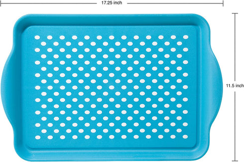 Oggi Rectangle Non Skid Rubber Grip Serving Tray, Aqua