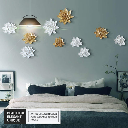 Flower Wall Decor 3D Resin Lotus Wall Hanging Decor Art Decor for Home Dedroom Living Room (Gold, L)