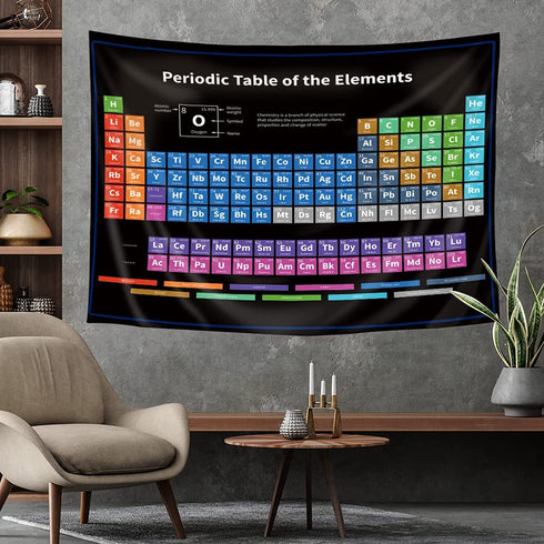 Riyidecor Periodic Table Tapestry 80WX60L Inch Chemistry Elements Educational Scientific Teachers School Student Cool Aesthetic Practical Family Cute Symbols Wall Hanging Living Room Bedroom Decor