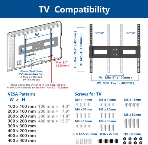Rfiver Universal Table Top TV Stand TV Base Replacement for Most 27 30 32 39 40 42 43 49 50 55 inch LCD LED Plasma Flat Screen TVs, Vesa Mount Holds up to 88lbs, Height Adjustable and Cable Management
