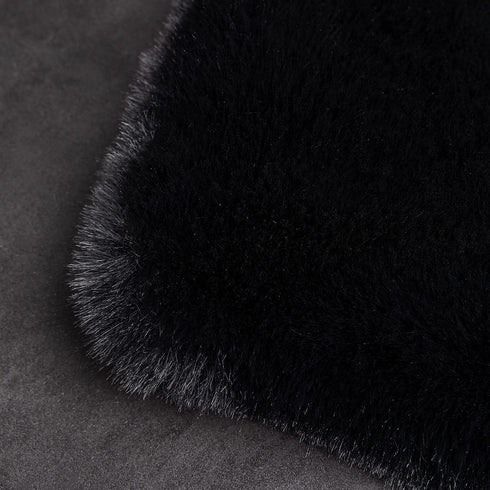 Rainlin Ultra Soft Fluffy Faux Fur Sheepskin Area Rug Modern 2x3 Shaggy Chair Couch Cover Seat Cushion Furry Beside Rugs Non-Slip Mat for Bedroom Floor Sofa Living Room, Black