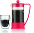 Bodum Brazil French Press Coffee Maker with Borosilicate Glass Carafe, 34 Ounce, Warm Red