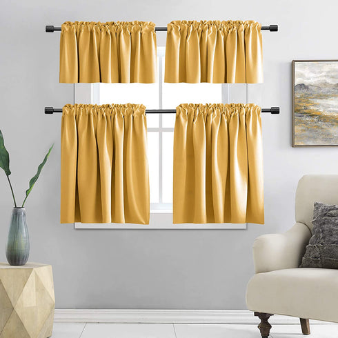DONREN Gold Yellow Curtain Valances for Living Room - Blackout Rod Pocket Valances for Small Window (42 by 18 Inch,2 Panels)
