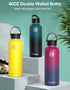 Sports Water Bottle with Straw Lids, Yoehka 40 OZ Stainless Steel Vacuum Insulated Water Bottles, Double Wall Thermo Mug Keeps Beverages Hot and Cold, with Cleaning Brush (Fancy)