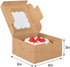 Moretoes 48pcs Brown Bakery Boxes with Window Cookie Boxes 6x6x3 Inches Small Cake Box Kraft Paper Treat Boxes for Cookies, Pastry, Cupcakes, Pie, Donuts