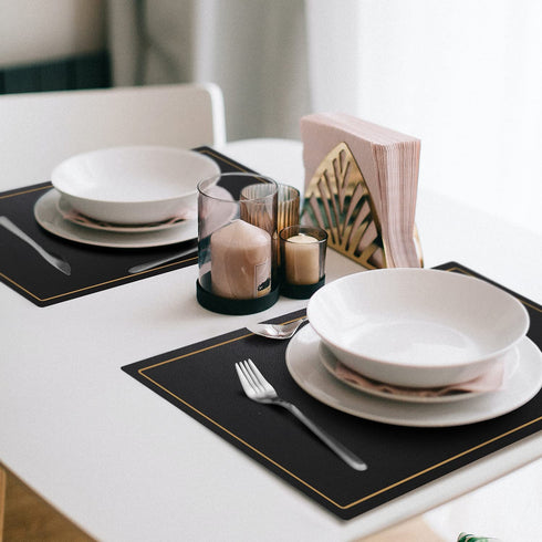Placemats,Place Mats Coaster for Dinner Table Set of 4 Leather Placemats ,Heat-Resistant Non-Slip Washable Insulation Placemats Modern Fashion Style Placemats,4 Placemats & 4 Coasters (Black)