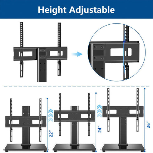 Rfiver Universal Table Top TV Stand TV Base Replacement for Most 27 30 32 39 40 42 43 49 50 55 inch LCD LED Plasma Flat Screen TVs, Vesa Mount Holds up to 88lbs, Height Adjustable and Cable Management