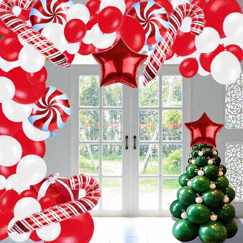 140 Pieces Christmas Balloon Garland Arch Kit - Christmas Candy Cane Windmill Foil Balloons Star Balloons for Xmas Christmas New Year Party Decoration Supplies