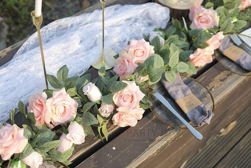 PARTY JOY 4pcs Flower Garland Fake Rose Vine Artificial Flowers Hanging Rose Ivy Hanging Baskets Wedding Arch Garden Background Decor (Pink,4)