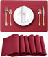 FYIN-HONG Leather Placemats Set of 6, Premium Quality Heat Resistant Faux Leather Placemat, Waterproof Wipeable Dining Table Mats Easy to Clean for Kitchen Dining Eating Indoor & Outdoor, Burgundy Red