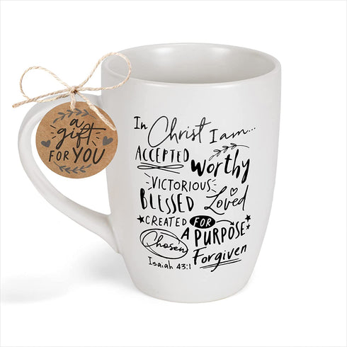 Accepted Worthy Chosen Loved Forgiven Whimsical White 14 Ounce Ceramic Mug