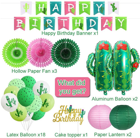 Cactus Party Decorations, Llama Birthday Party Supplies, Happy Birthday Party Banners Paper Lanterns Balloons for Tropical Mexican Fiesta Party Decorations