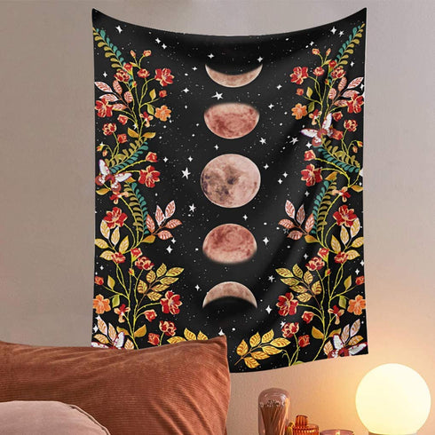 Moonlit Garden Tapestry Moon Phase Tapestry Floral Tapestries for Bedroom Aesthetic Wall Hanging Dorm Living Room Vertical Tapestry for Teen Girls?59x51 inch)