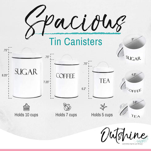 Outshine White Farmhouse Nesting Kitchen Canisters (Set of 3) | Kitchen Canister Set Perfect for Coffee, Tea, Sugar | Coffee Bar Accessories | Gift for Housewarming, Birthday, Wedding, Bridal Shower