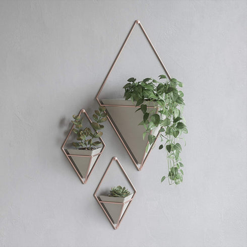 Umbra Trigg Hanging Planter Vase & Geometric Wall Decor Ceramic Container - Great For Succulent Plants, Air Plant, Mini Cactus, Faux Plants and More, Large, Concrete/Copper