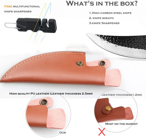 Meat Cleaver Knife 6Inch, Hand Forged Boning Knife with Sheath Butcher Knives High Carbon Steel Fillet Knife Vegetable Chef Knives for Kitchen, Camping, BBQ, Outdoor